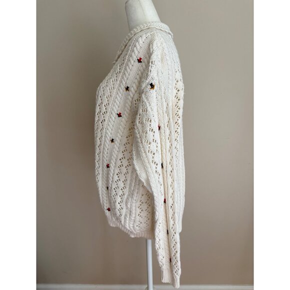 Vintage 90s Cottagecore Liz Sport Floral Embroidered Sweater Size Small - Picture 7 of 14